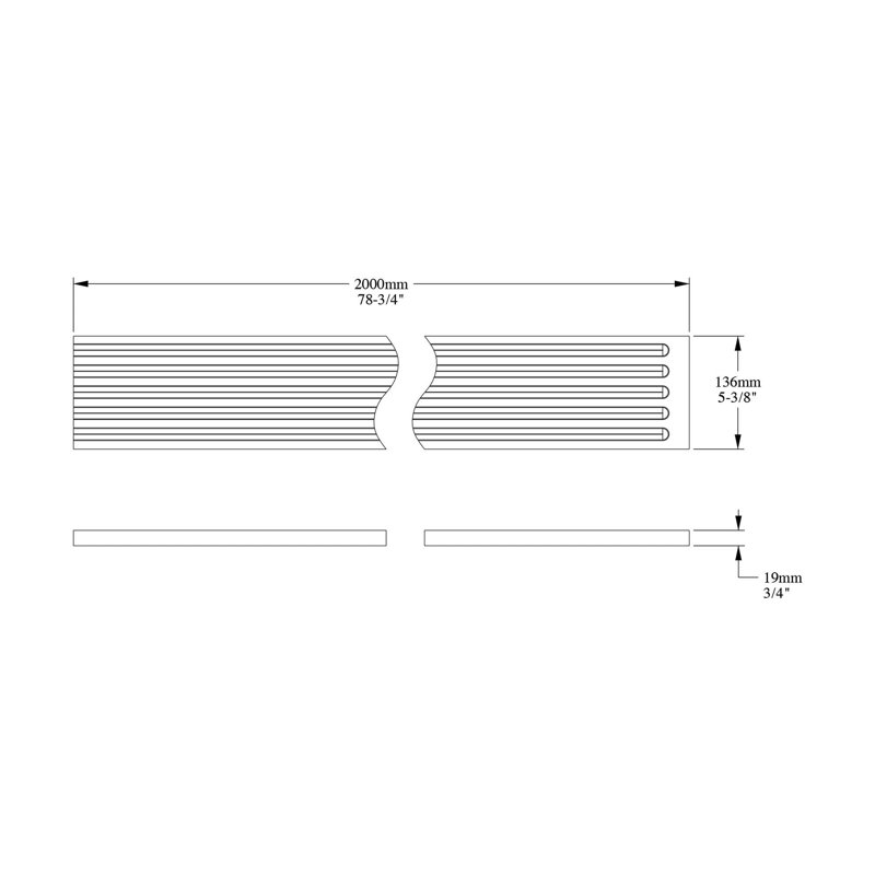 Polyuréthane haute densité, blanc apprêté H 78 po x l 5 3/8 po x P 3/4 po