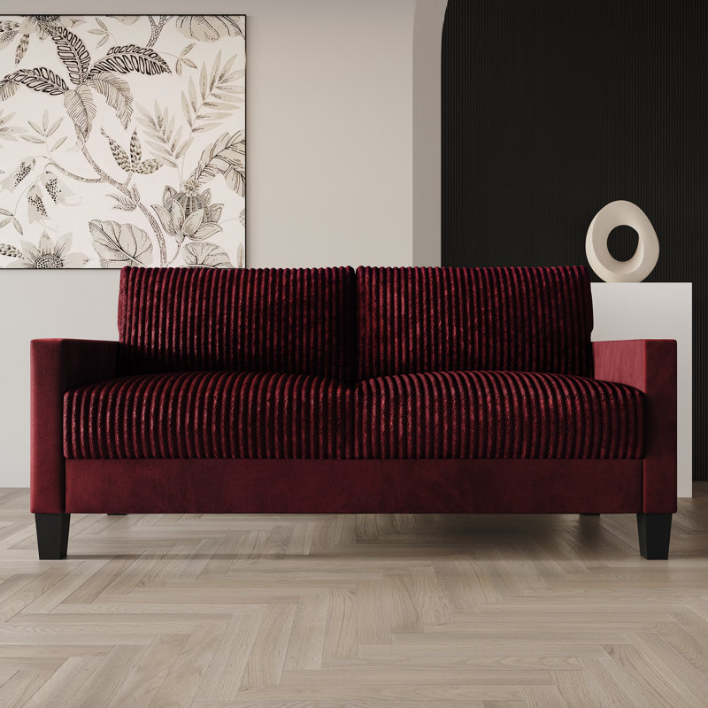 Canapé à accoudoirs carrés en velours côtelé 73,88 po Shadybrook, Rouge