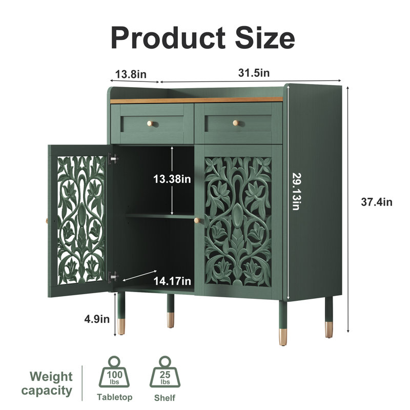 Buffet sculpté, armoire à café 1 tiroir et 2 portes, Bronze brossé