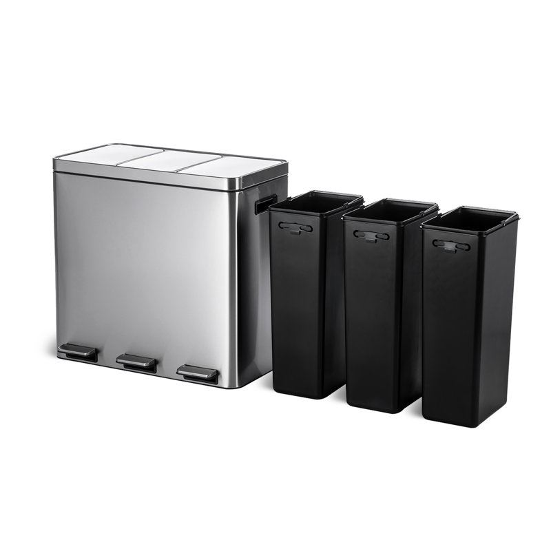 15.9 Gallon Stainless Steel Triple Compartment Pedal Trash Can
