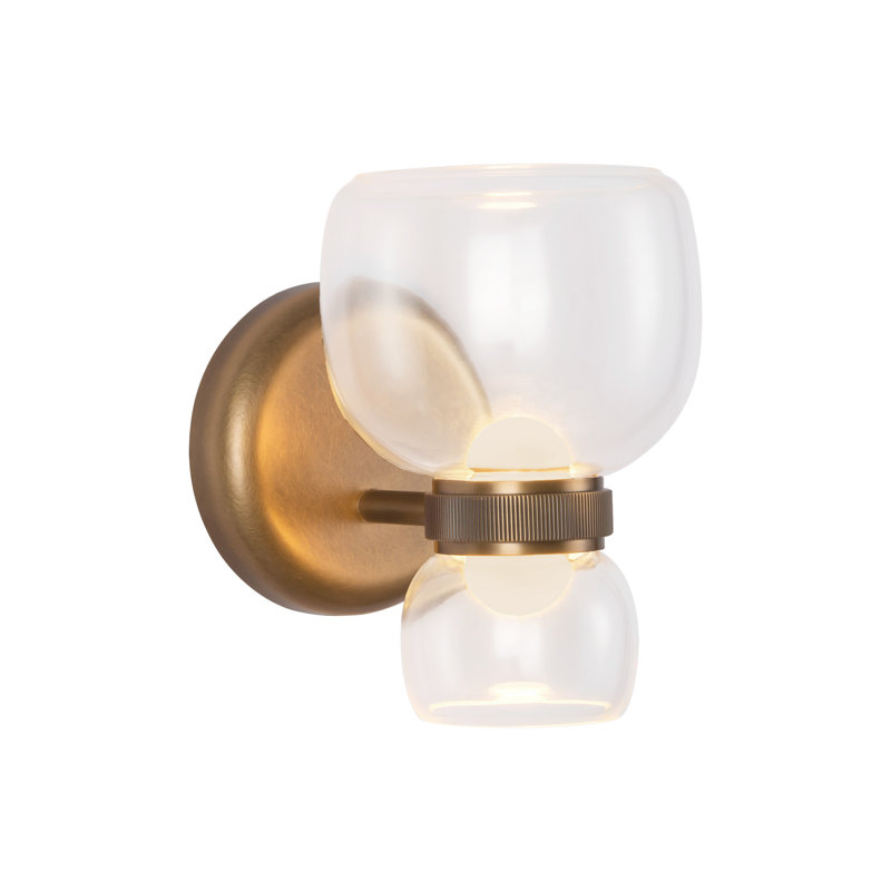 Sutton 8-in Black dimmable LED Bathroom Vanity Light, Class Glass, Antique Brass