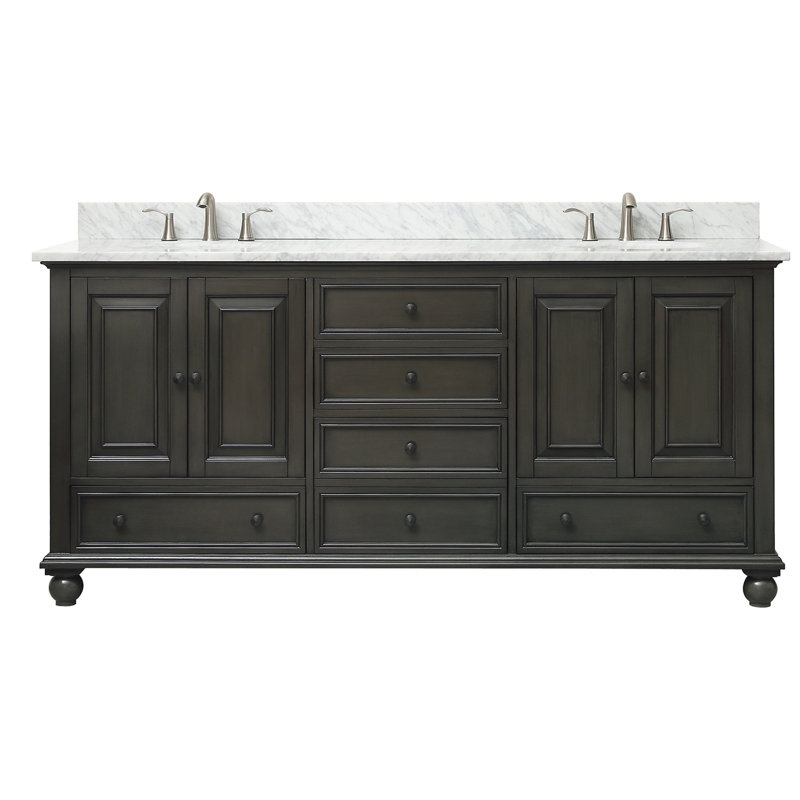 Thompson 61" Double Modern Bathroom Vanity Set, Charcoal Glaze, 72", Carrera White