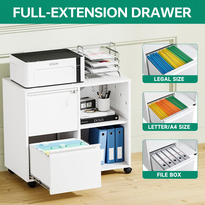 Keydy 31.5'' Wide 2 -Drawer Mobile Steel File Cabinet, White