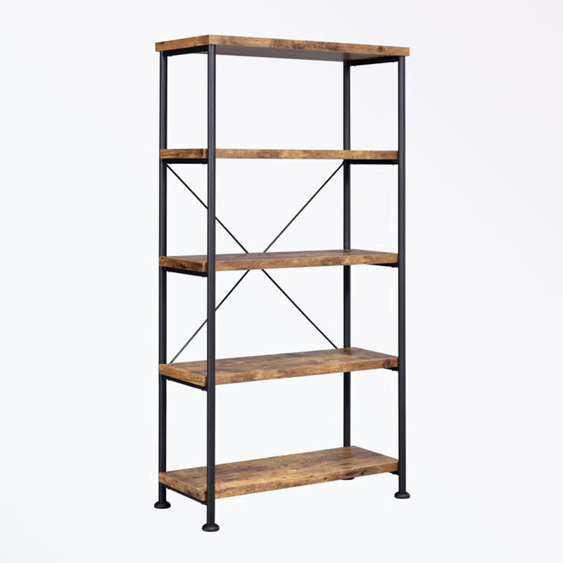 5-shelf Bookcase with Metal Frame, Antique Brown