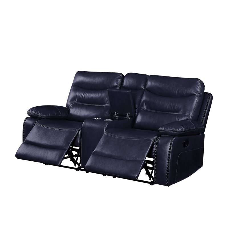 Aashi 78" Pillow Top Arm Reclining Loveseat, Navy Faux Leather