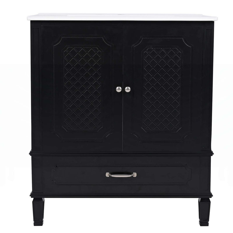 Meuble-lavabo polyvalent avec plusieurs options de rangement et matériaux durables, Noir