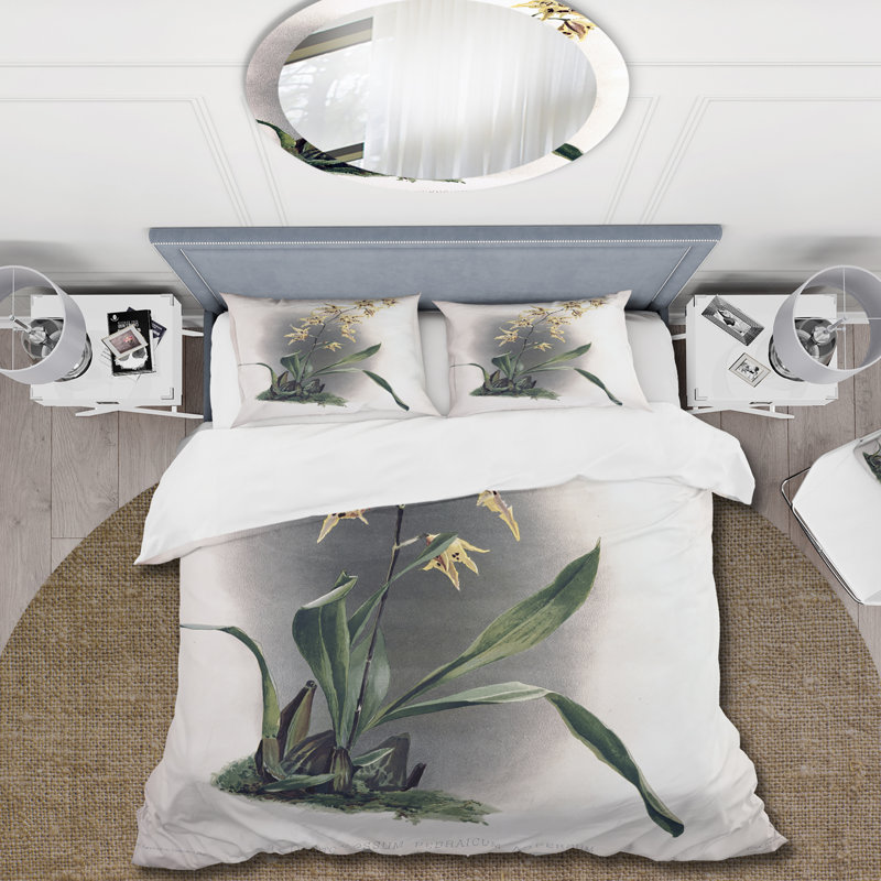 Fleur d'orchidée rétro - ensemble de housse de couette traditionnel - microfibre de polyester