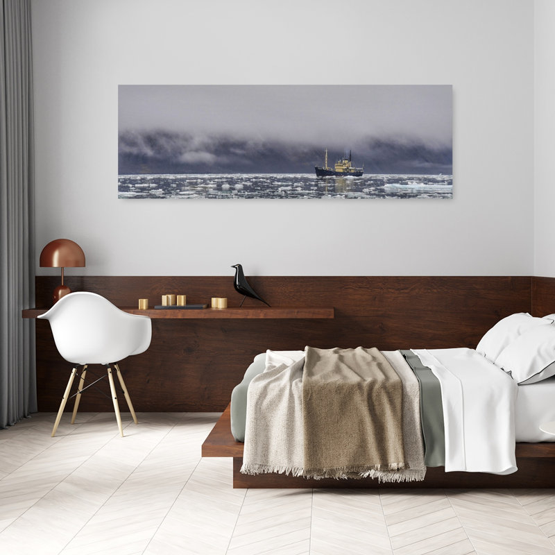 Brise-glace dans le brouillard arctique, paysage contemporain abstrait, art mural, H 60 po x l 20 po