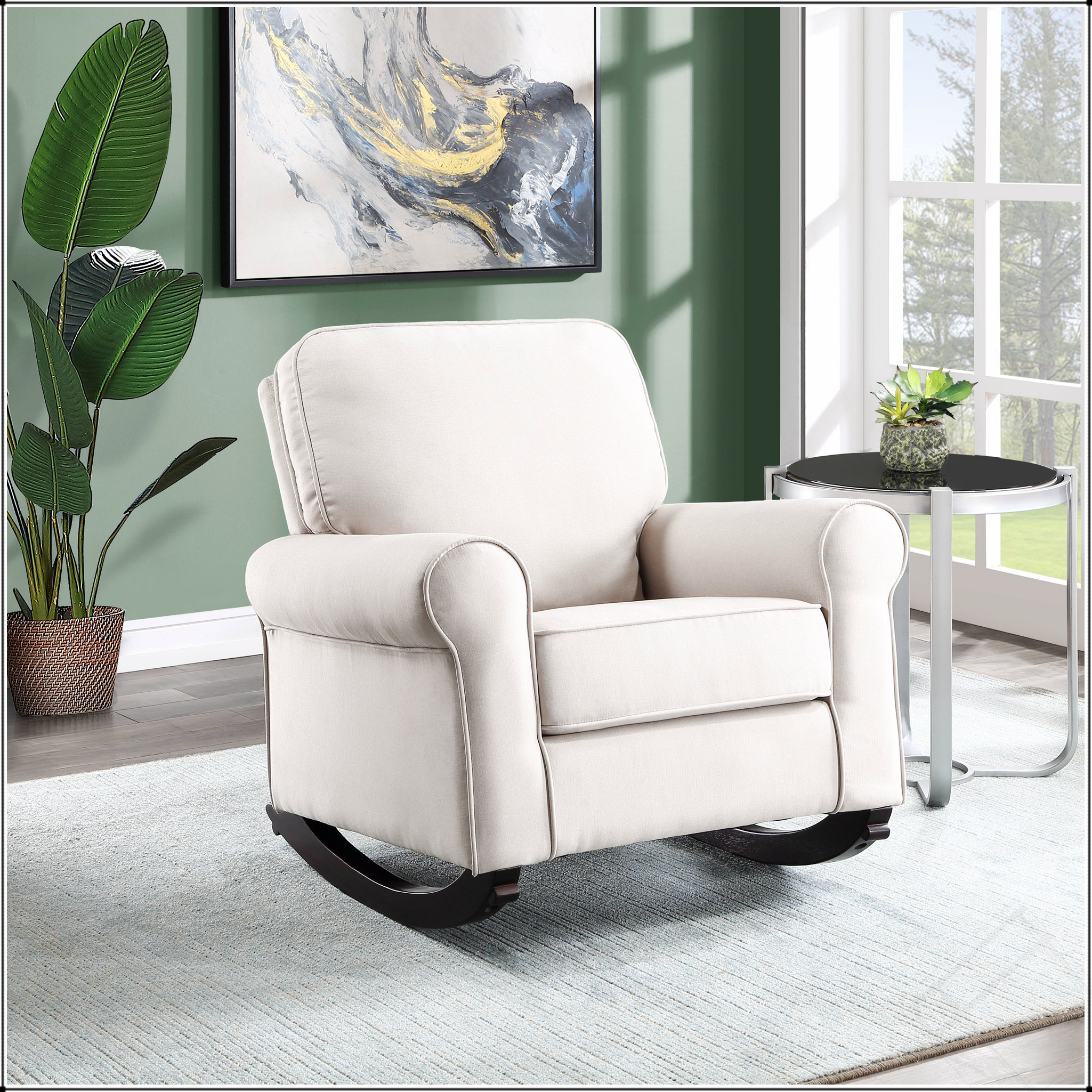 George Taylor Rocking Chair George Oliver Elvin Beige Fabric Rocking Chair | Wayfair