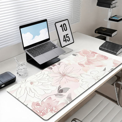  Rubber Mouse Pad, Smooth Microfiber Surface, Non-Slip Base, Rounded Edge Decorative Mouse Mat for Office & Gaming,17×47 Inch ,Pink Line Floral Sketch