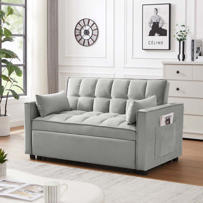 Canapé-lit en velours avec futon et causeuse