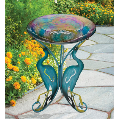 18" Birdbath with Decorative Stand - Heron
