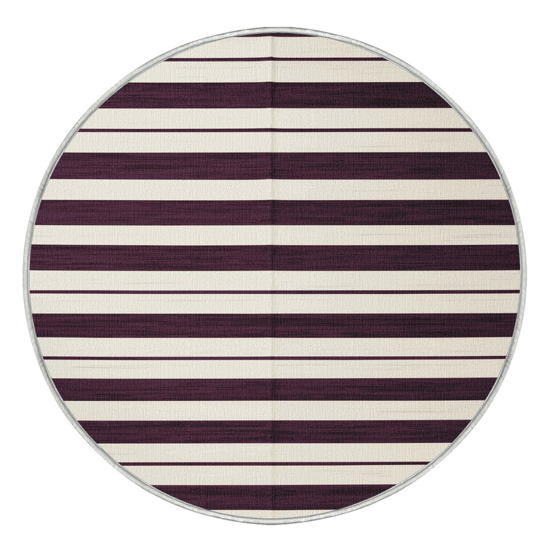 Tapis beige à rayures horizontales lavable à la machine, Rond 6 pi