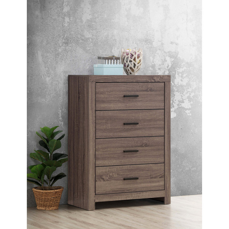 Commode rectangulaire à 4 tiroirs, Chêne