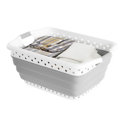 Lavish Home Collapsible Plastic Laundry Basket - Space-Saving Container with Comfort Grip Handles for Laundry Room Organization and Storage