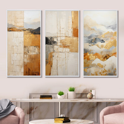 Beige et or, expression minimale - ensemble de 4 impressions sur toile