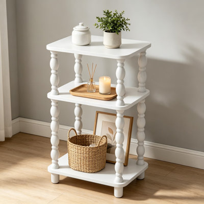 Table de bout rétro avec tablette à 3 niveaux, petite table d'appoint de canapé pour le salon, table de chevet de style campagnard rétro, table de chevet mince pour la chambre à coucher