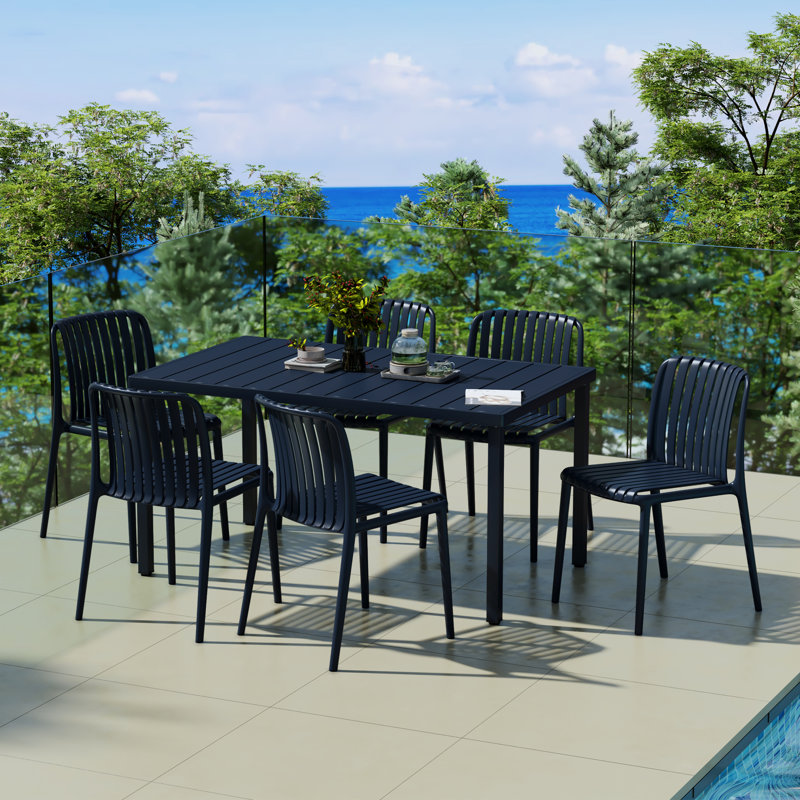 6-Person Outdoor Rectangular Dining Set, Navy