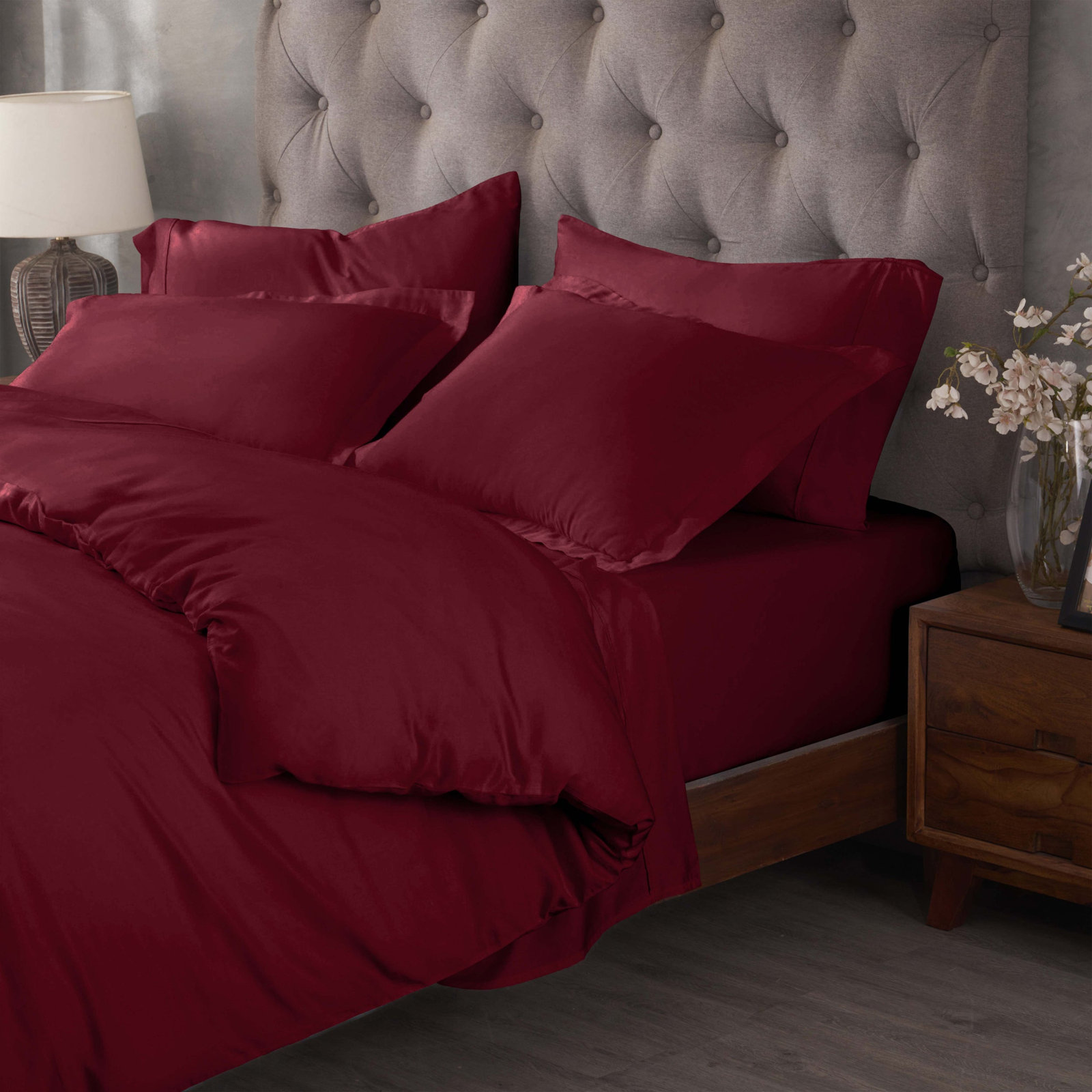 Lunete Egyptian Cotton Duvet Cover Set, Burgundy, Full / Queen Duvet Cover + 2 Pillow Shams