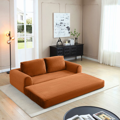 2-In-1 Folding Convertible Sofa Bed, Corduroy Sleeper Couch With 2*Pillows, Futon Modular Upholstered Boneless Sofa With Pull-Out Bed,Folding Floor Modular Couch For Living Room
