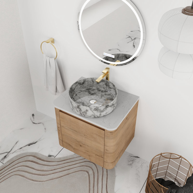 Meuble-lavabo flottant simple avec comptoir en quartz, 24