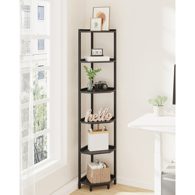 Étagère d'angle, bibliothèque d'angle, étagère de rangement avec cadre en métal, support pour plante, bibliothèque pour le salon, le bureau personnel, la chambre à coucher, noir à 6 niveaux