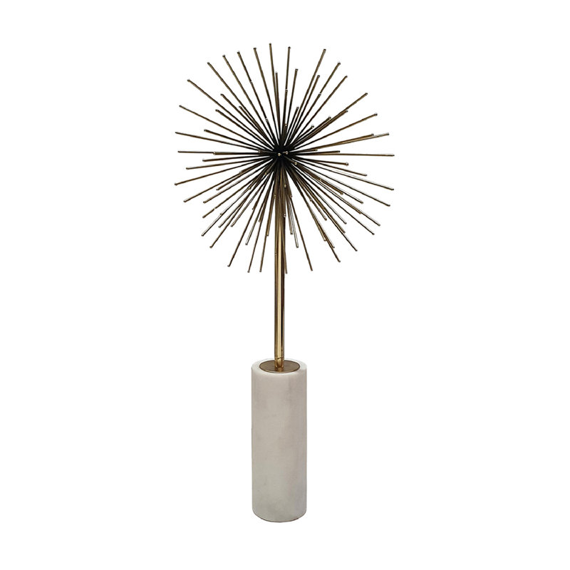 Sunburst Gold Metal Figurine with White Marble Base - 22.5" Tall