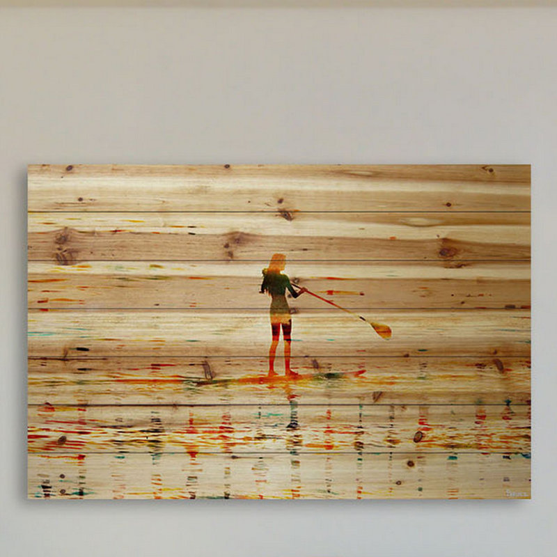«Paddling» par Parvez Taj, reproduction d'art sur bois de pin naturel, H 40 po x l 60 po x P 1,5 po