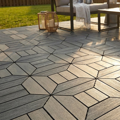 44-Piece 12" DIY Outdoor Balcony Floor Tiles, Tool-Free Interlocking System, Covers 44 sq ft, Heavy-Duty PP, Wood-Grain Anti-Slip Texture, Drainage Ready