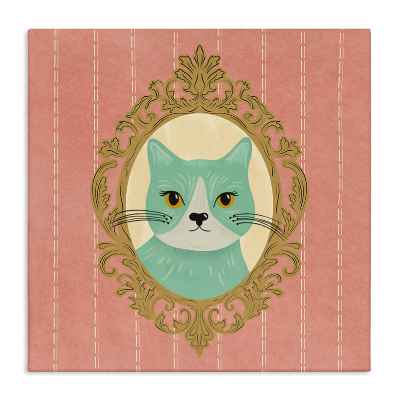«Green Cat Portrait» par Carrie Cantwell, H 17 po x l 17 po
