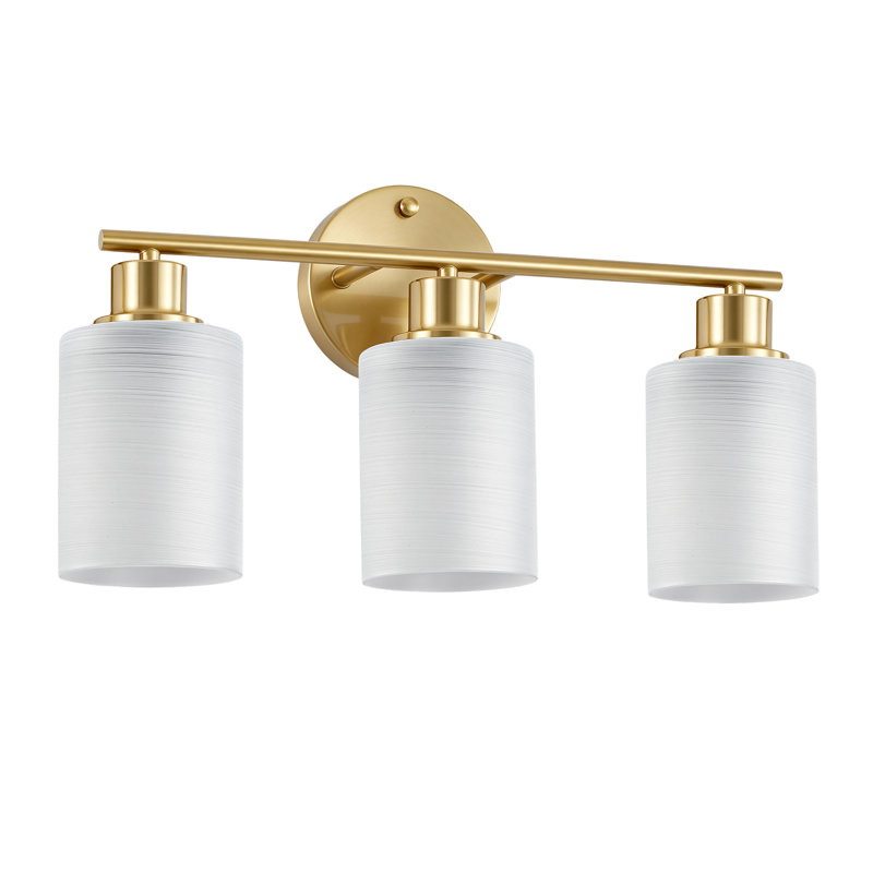 Éclairage pour salle de bain 3 lumières à intensité variable avec abat-jour en verre blanc, Gold & White, 3