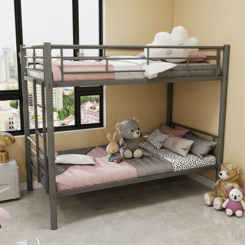 Lit superposé simple au-dessus d'un lit simple en métal pour enfants, filles, structure de lit en métal avec échelles et garde-corps, 2 lits convertibles, aucun sommier requis
