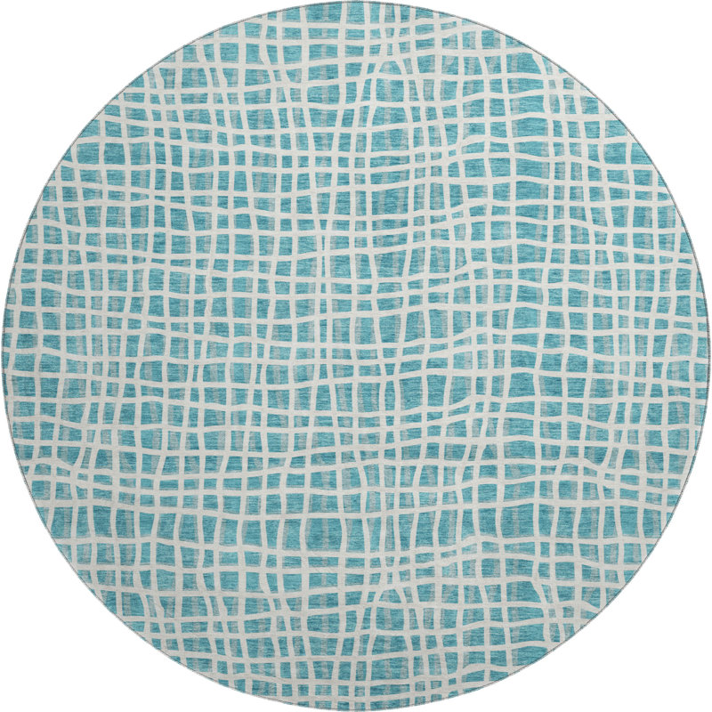 Tapis bleu sarcelle lavable à la machine Premium Prisco, Rond 8 pi