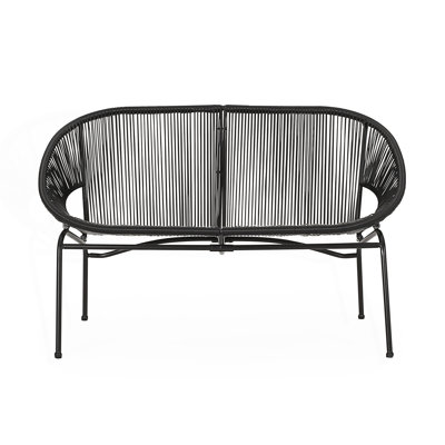 Modern Outdoor Woven Rattan Loveseat With Hammock Weave