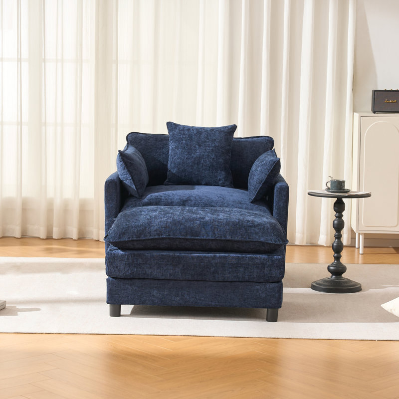 Chaise d'appoint moderne avec repose-pieds, Bleu