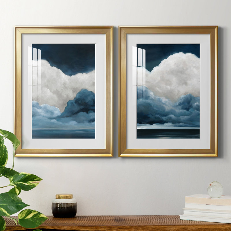 «Nature's Drama I», ensemble de 2 reproductions d'art, H 22,5 po x l 61 po x P 1,5 po, Papier encadré doré, Blanc