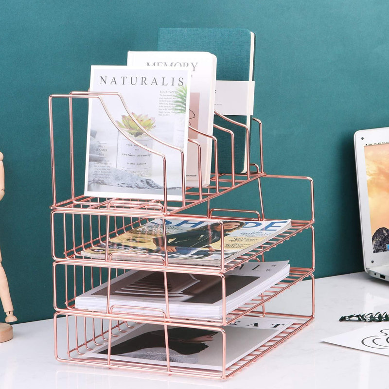 3-Tier Stackable File Tray with Magazine Holder