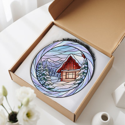 Panneau de vitrail 12 "H Winter Cabin
