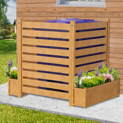 Écran d'intimité pour l'extérieur, poubelle de climatiseur, panneaux de clôture en bois avec bac à fleurs, pot à fleurs