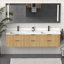 Meuble-lavabo cannelé en chêne doré 84 po avec lavabo intégré et quincaillerie noire 84 po