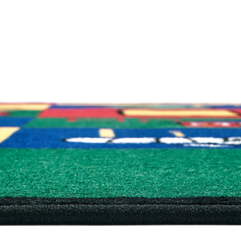 Blocks of Fun Seating Printed Tufted Blue/Red Area Rug, Oval 6'9" x 9'5"