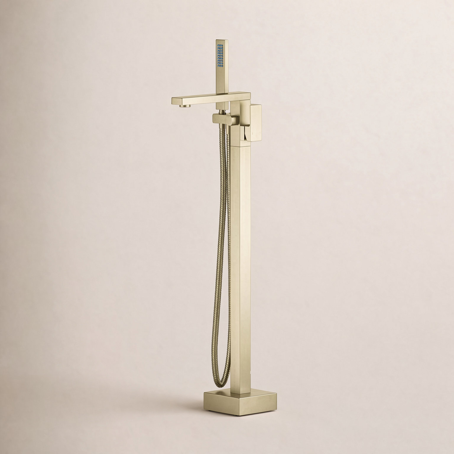 Cube Freestanding Tub Faucet with Diverter, Brushed Gold