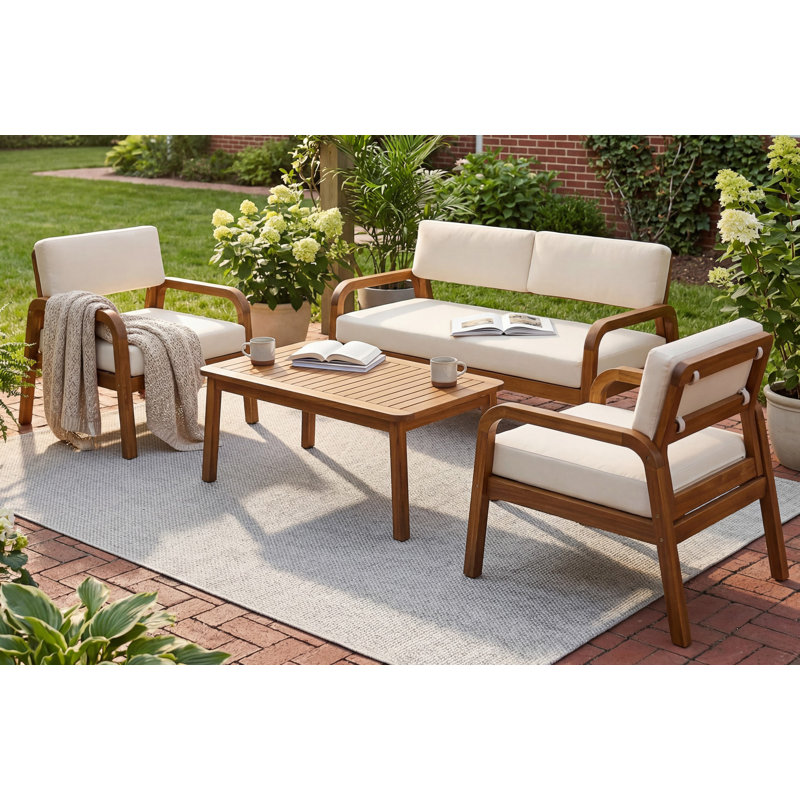 Ensemble de canapé d'extérieur 4 pièces avec coussins et table basse