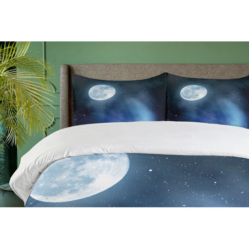 Moon and Stars Queen Duvet Cover Set in Black Blue White