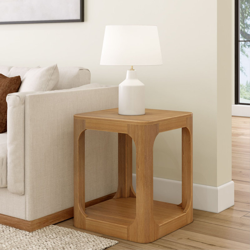 Table d'appoint moderne carrée arrondie avec tablette (20 po x 20 po / 510 mm x 510 mm), Pacanier