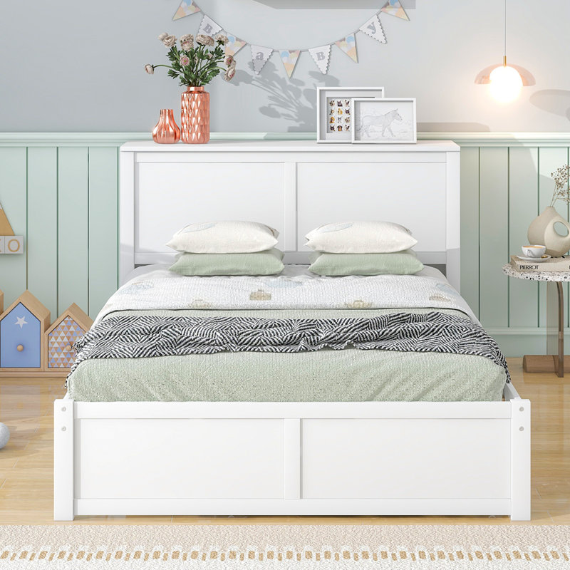 Lit plateforme avec rangement Salix, Double, Beige
