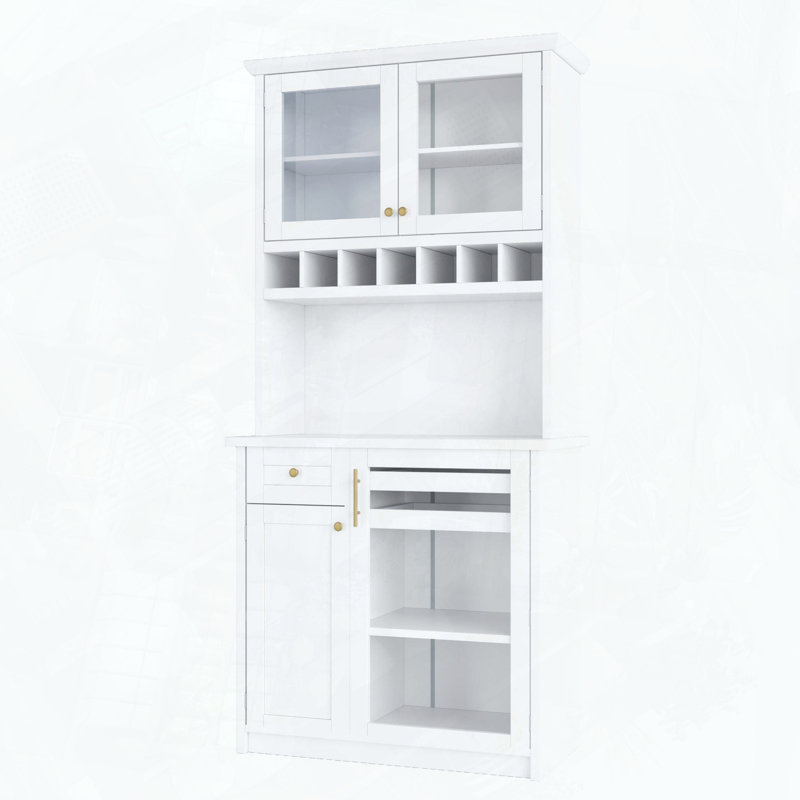 Farmhouse Freestanding Buffet Hutch Kitchen Storage Cabinet, White