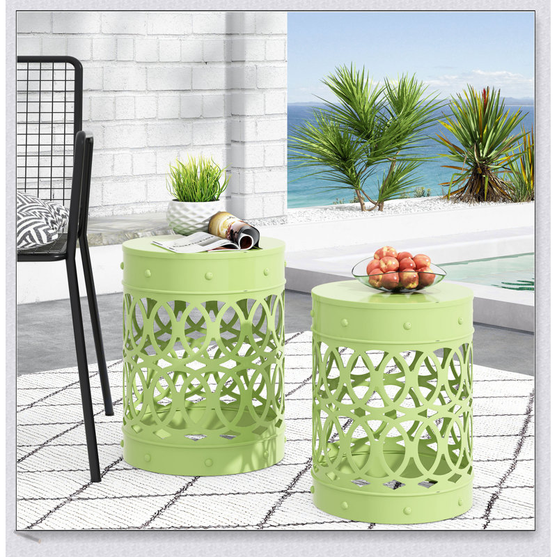 Whimsical Outdoor Metal Side Table Set With Hand-Painted Design And Durable Iron Construction For Versatile Use, Noir