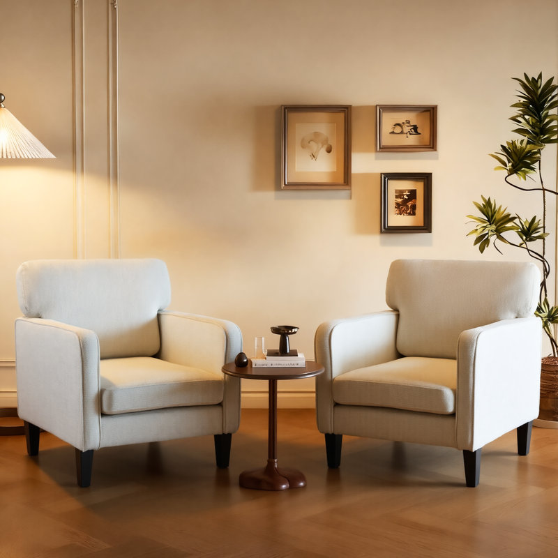 Set Of 2 Modern Upholstered Accent Armchairs, 2-Pack Comfortable Ergonomic Accent Side Chairs, Lounge Sofa Chair, White