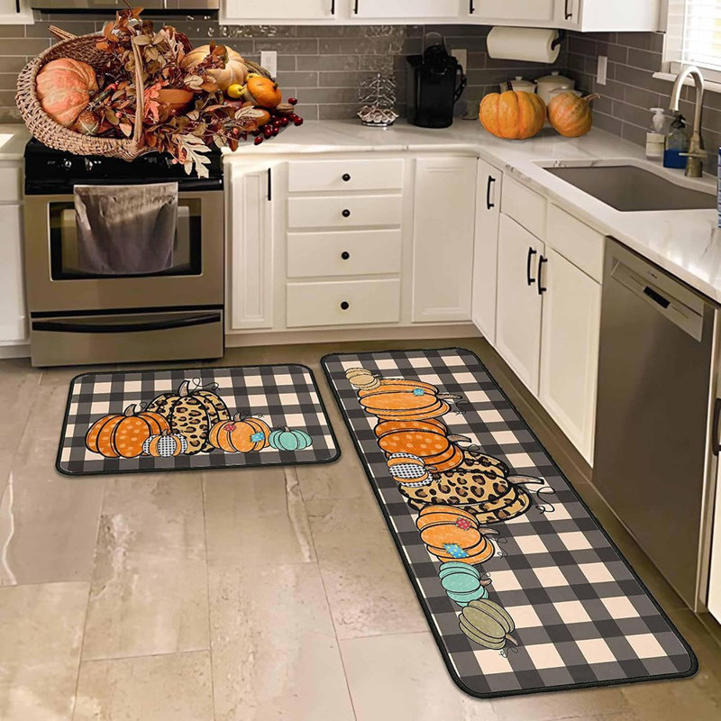 Ensemble de 2 tapis et tapis de cuisine d'automne, décorations antidérapantes de l'Action de grâce pour la maison
